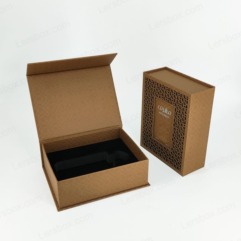جعبه عطر برجسته فویل طلا با درب سفت و سخت و EVA درج HP001