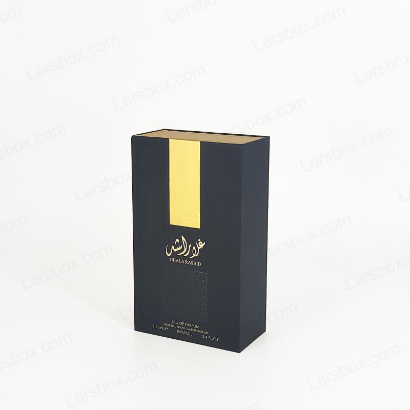 بسته بندی عطر فویل طلا با درب سفت و سینی فوم Eva برای نمایش عطر HP011