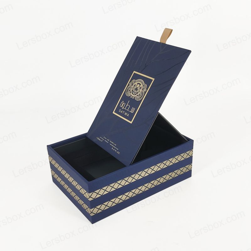 جعبه عطر لوکس با تزیین فویل طلای سفارشی و سینی EVA برای محافظت بیشتر HP018