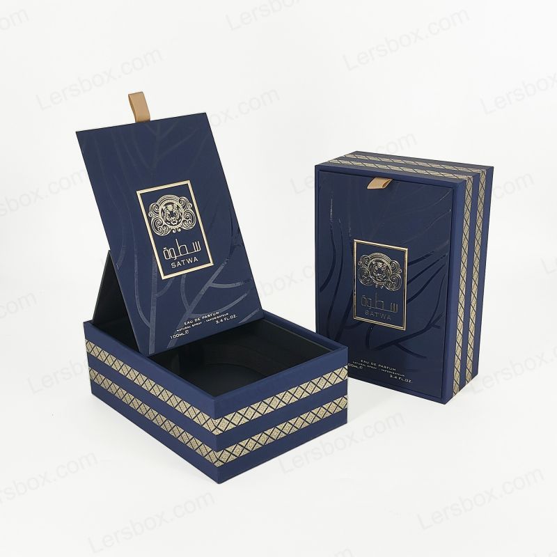 جعبه عطر لوکس با تزیین فویل طلای سفارشی و سینی EVA برای محافظت بیشتر HP018