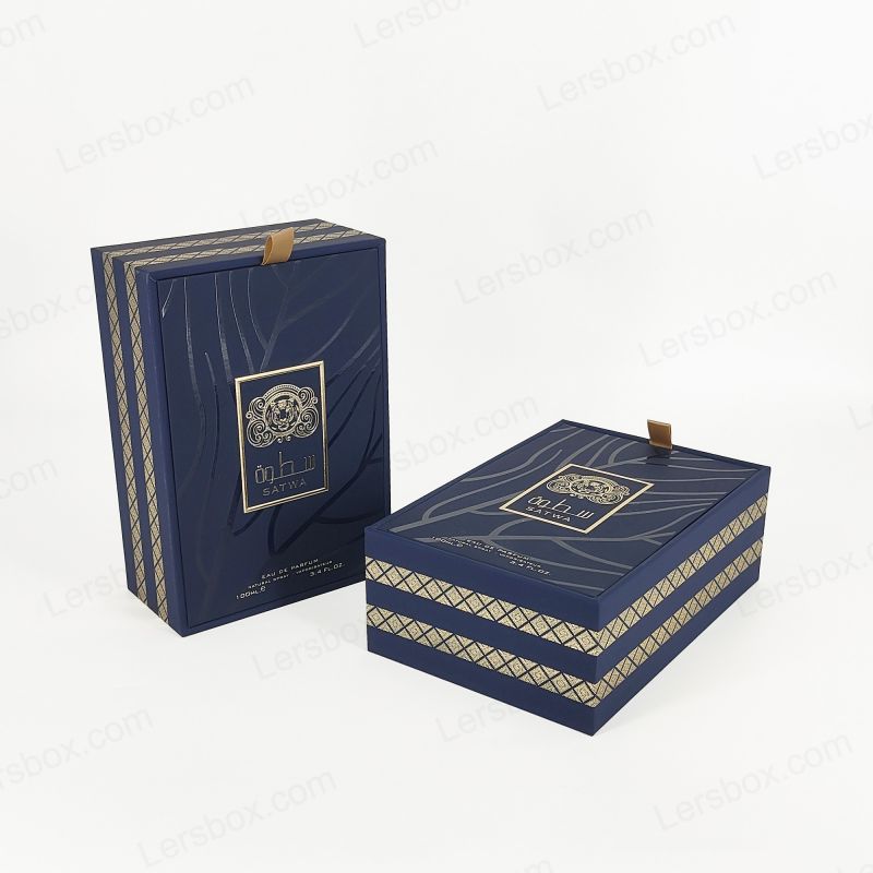 جعبه عطر لوکس با تزیین فویل طلای سفارشی و سینی EVA برای محافظت بیشتر HP018