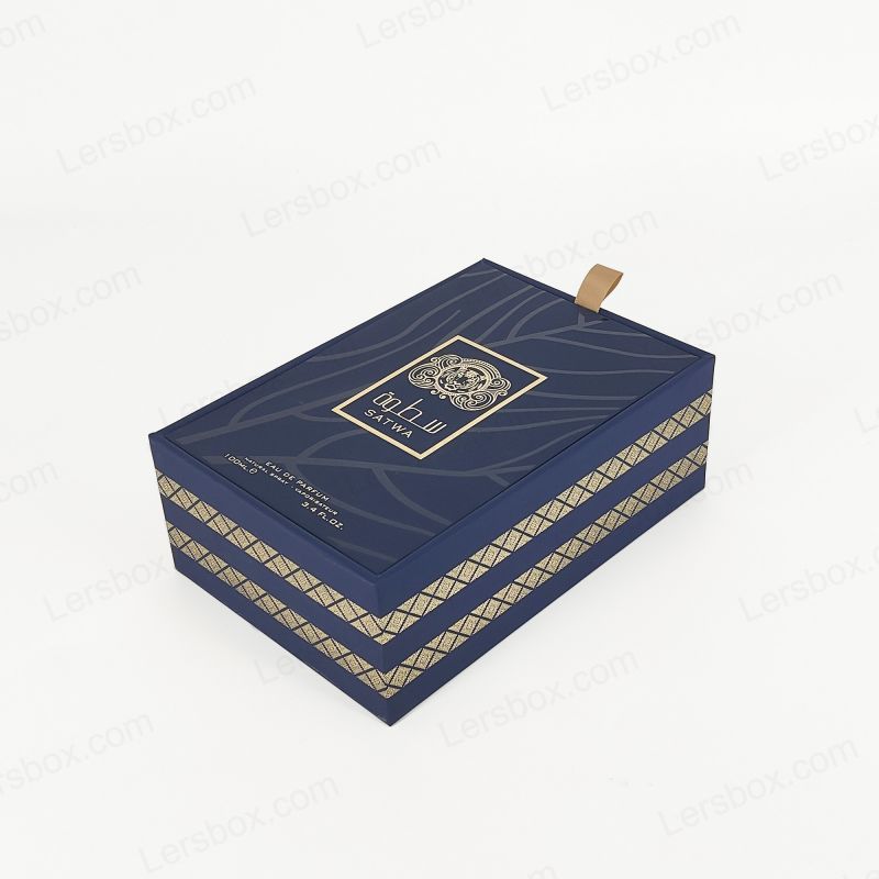 جعبه عطر لوکس با تزیین فویل طلای سفارشی و سینی EVA برای محافظت بیشتر HP018
