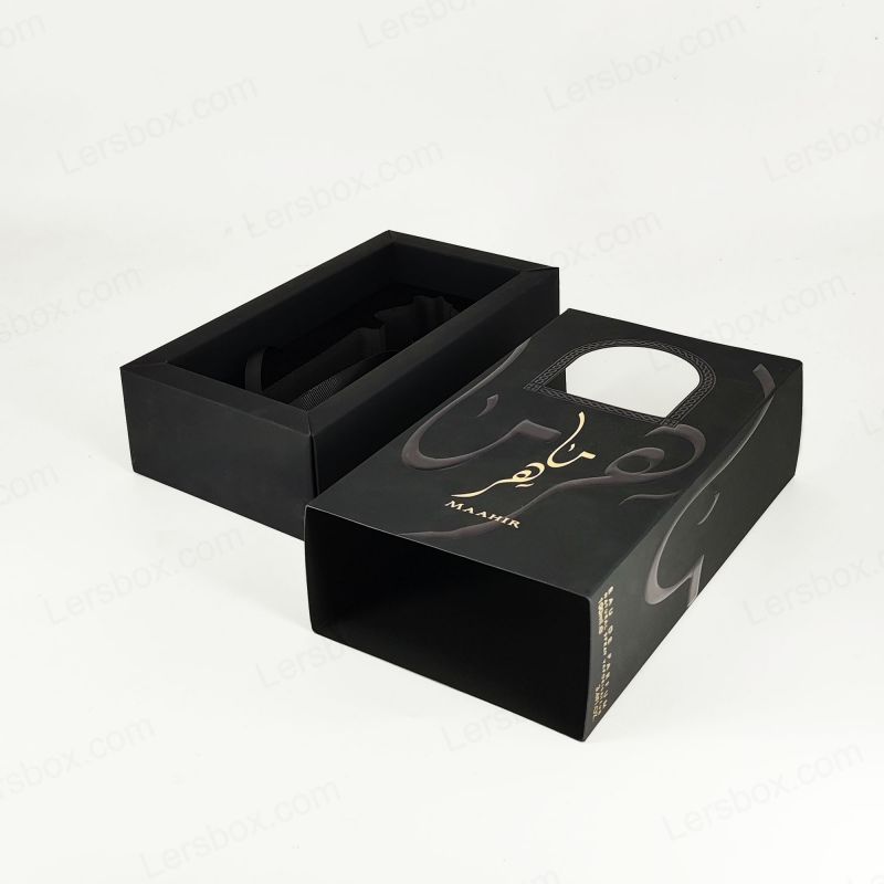 جعبه عطر دست ساز با برجسته فویل طلا ، سینی EVA و ساخت و ساز سفت و سخت HP027