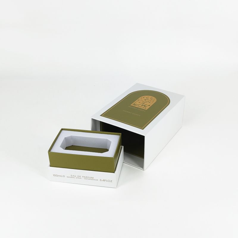 جعبه عطر برجسته فویل طلا با سینی EVA ، پایه سفت و طراحی درب براق HP031