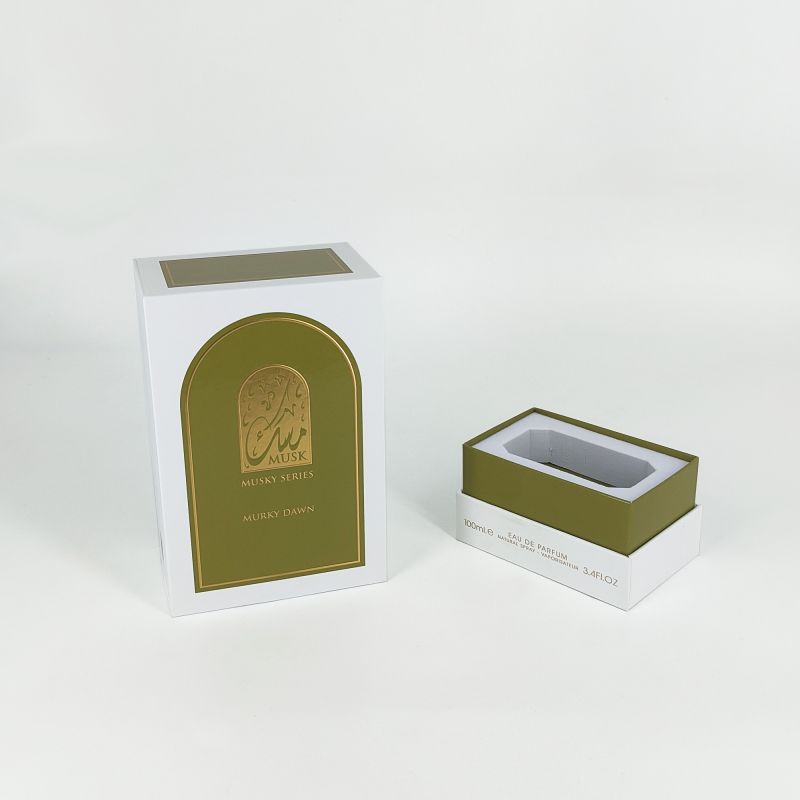 جعبه عطر برجسته فویل طلا با سینی EVA ، پایه سفت و طراحی درب براق HP031